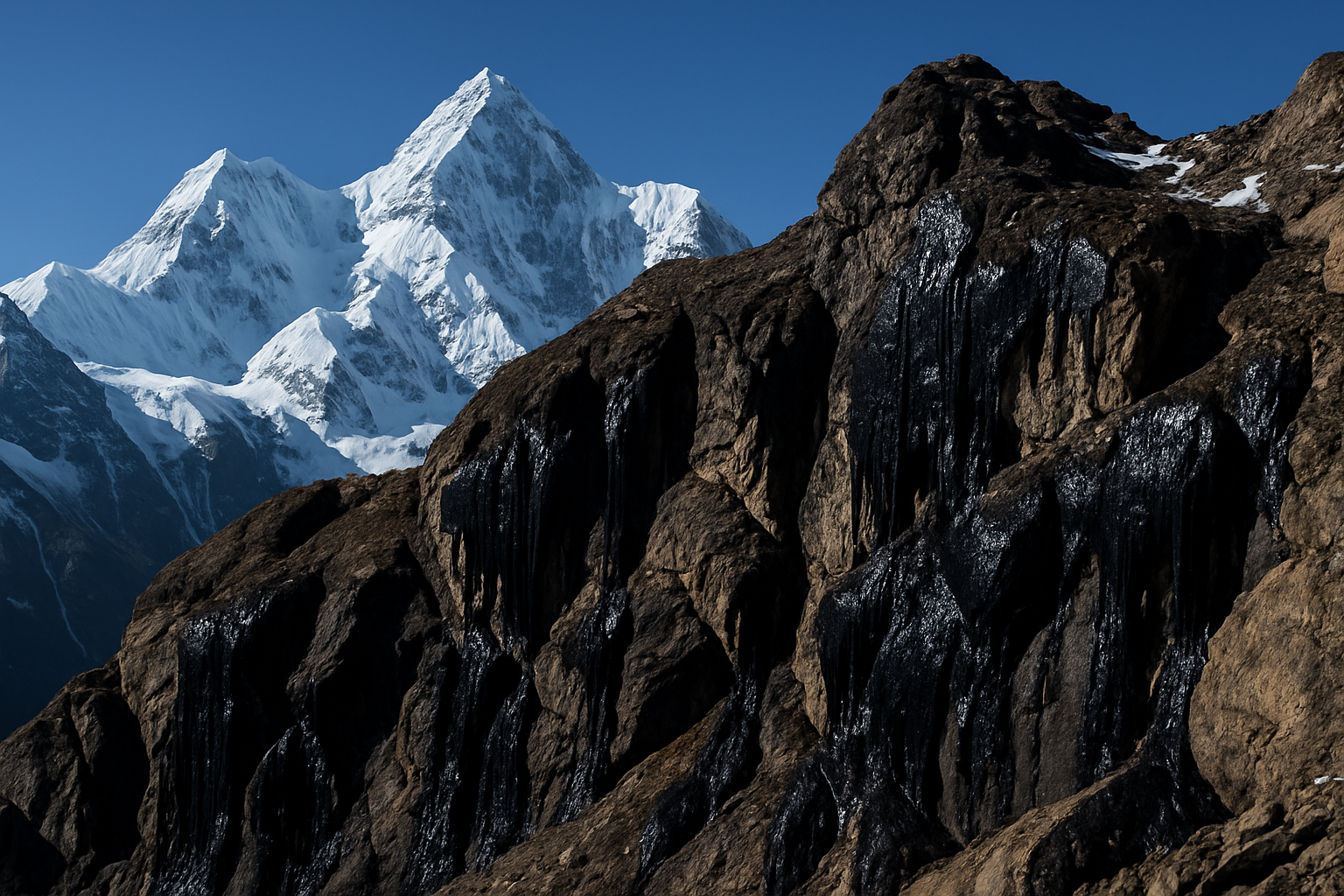 himalayan mountain and shilajit on the top of the moutnains